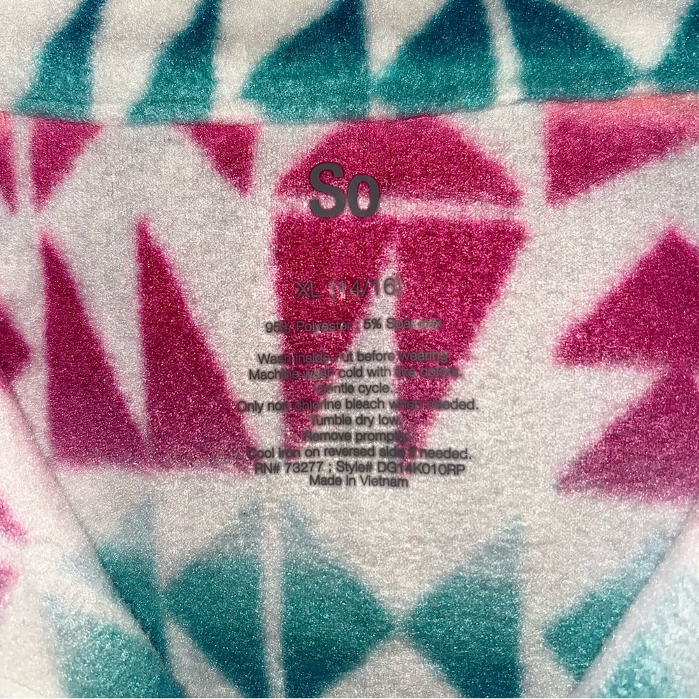 SO Girls Size XL Quarter Zip Colorful Geometric Fleece Pullover - Picture 11 of 11